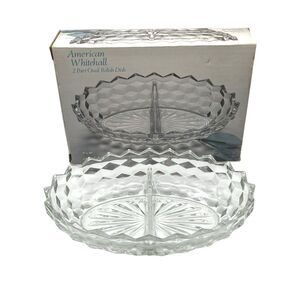 Vintage American Whitehall Divided Oval Relish Dish 7"x10" Crystal Glass USA